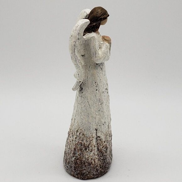White Distressed Textured Finish Glitter Resin Faceless Winged Angel Figurine - Picture 6 of 13